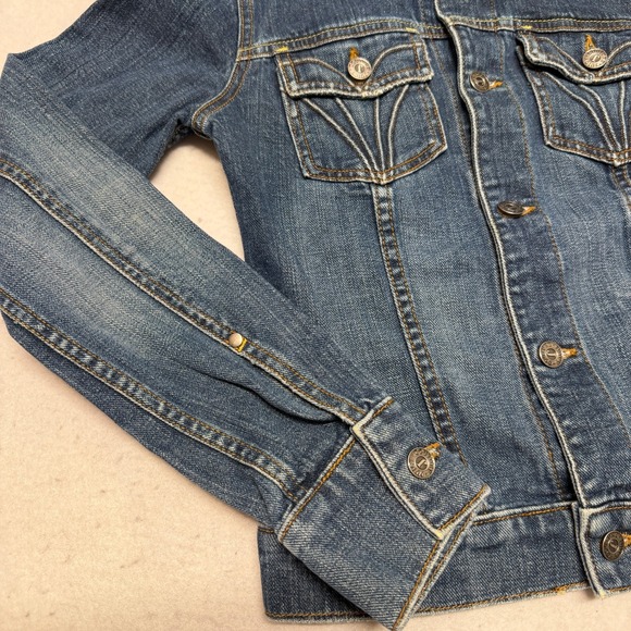 Juicy Couture Jeans Glamorous USA Women's Denim Heart Moto Jacket Y2K Size Small - Picture 6 of 16